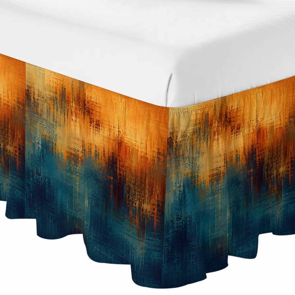 Paint Layers Ruffle Bed Skirt Queen Size Abstract Orange Blue Brown Splatter Overlay Textured Adjustable Elastic Dust Bed Skirts Wrap Around Bedskirt Wrinkle Free Easy Fit with 16 Inch Drop