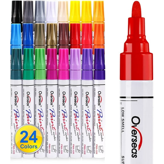 Paint Marker Pens - 24 Colors Permanent Oil Based Paint Markers, Medium Tip, Quick Dry and Waterproof Assorted Color Paint Pen for Metal, Wood, Plastic, Stone, Mugs, Canvas, Glass