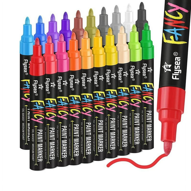 IVSUN Paint Pens Paint Markers, 20 Colors Oil-Based Waterproof Paint Marker  Pen Set, Never Fade Quick Dry and Permanent, Works on Rocks Painting