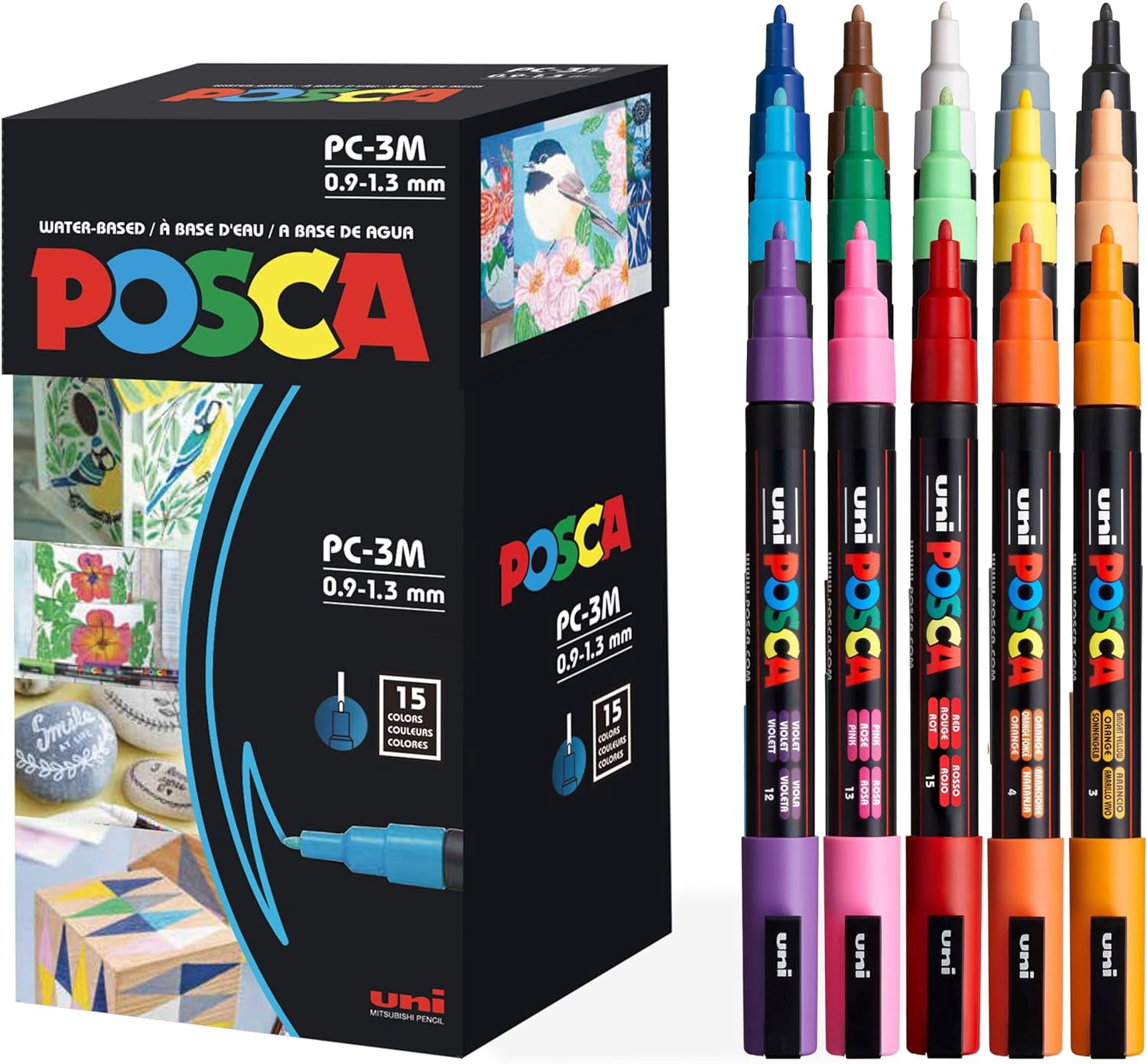 Paint Markers, 3M Fine Point Acrylic Paint Pens with Reversible Tips, Art Supplies For Gifts, Decorations Fabric, Metal, Glass, Wood and Canvas, Set of 15