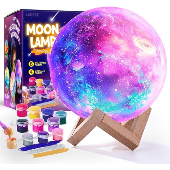 Paint Your Own Moon Lamp Kit, Cool Gifts DIY 3D Moon Night Light, Arts and Crafts for Kids Ages 8-12, Space Art Supplies Craft Kits, Girls Boys Birthday Gifts for Kids Ages 3 4 5 6 7 8-12+