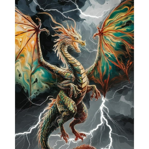 Paint by Number for Adult Kit, Thunderstorm Dragon, DIY Acrylic Paint by Numbers for Adults Beginner Oil Painting by Number on Canvas for Home Wall Decor 16x20inch-