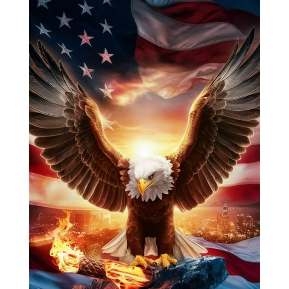 Paint by Number for Adults - Eagle under the Stars and Stripes - Acrylic Easy Paint by Numbers for Adults Beginner DIY Painting by Numbers for Gift Home Wall Decor 16”W x 20”L-