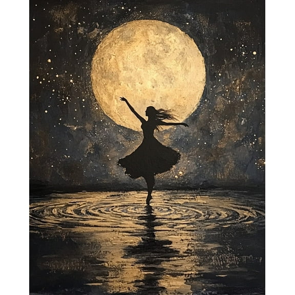 Paint by Number for Adults - Girl Dancing in the Water at Moonlight - Acrylic Easy Paint by Numbers for Adults Beginner DIY Painting by Numbers for Gift Home Wall Decor 16”W x 20”L