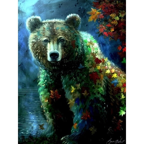 Paint by Numbers Adult DIY Hand Painted Autumn Bear Oil Painting Canvas Kits with Brush and Acrylic Gifts and Home Decoration Without Frame 40 x 50 cm