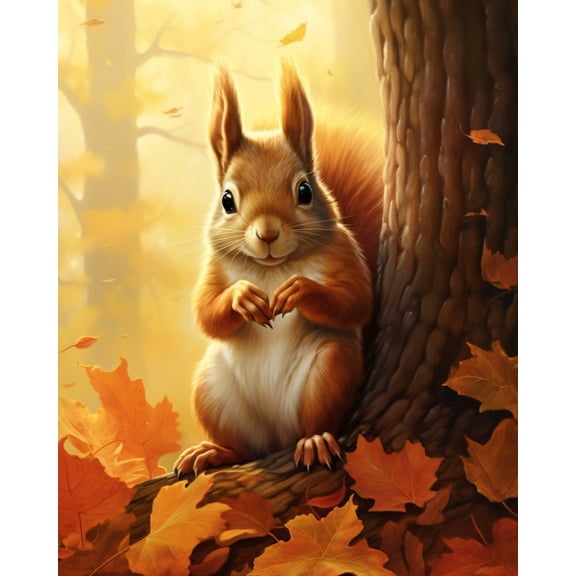 Paint by Numbers Adult DIY Hand Painted Autumn squirrel Oil Painting Canvas Kits with Brush and Acrylic Gifts and Home Decoration Without Frame 40 x 50 cm