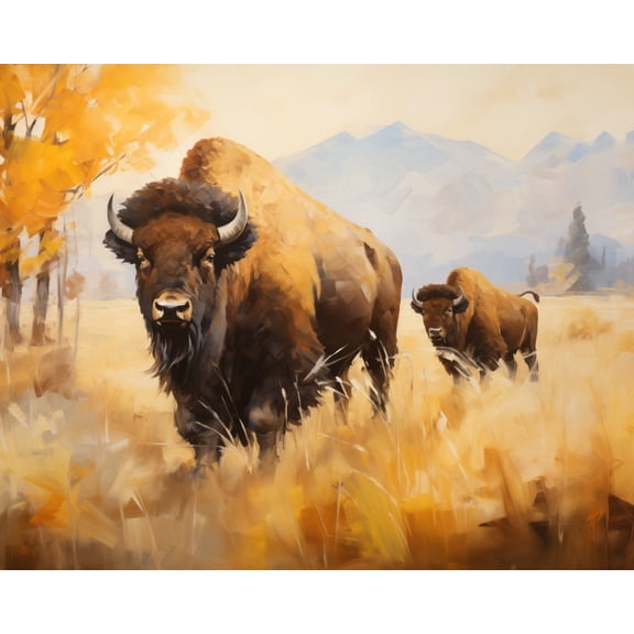 Paint by Numbers Adult DIY Hand Painted Bison on the grassland Oil Painting Canvas Kits with Brush and Acrylic Gifts and Home Decoration Without Frame 40 x 50 cm