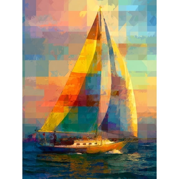 Paint by Numbers Adult DIY Hand Painted Colorful sails chasing the waves Oil Painting Canvas Kits with Brush and Acrylic Gifts and Home Decoration Without Frame 40 x 50 cm