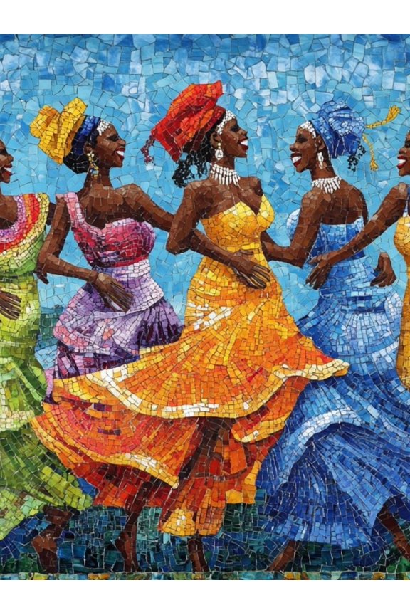 Paint by Numbers Adult DIY Hand Painted Joyful mosaic dance Oil Painting Canvas Kits with Brush and Acrylic Gifts and Home Decoration Without Frame 40 x 50 cm