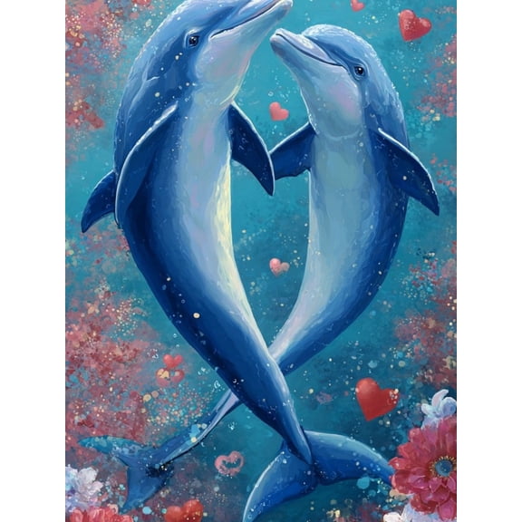 Paint by Numbers Adult DIY Hand Painted A dolphin's love, hearts intertwined Oil Painting Canvas Kits with Brush and Acrylic Gifts and Home Decoration Without Frame 40 x 50 cm