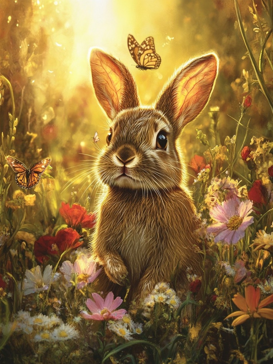 Paint by Numbers Adult DIY Hand Painted A rabbit among the flowers Oil ...