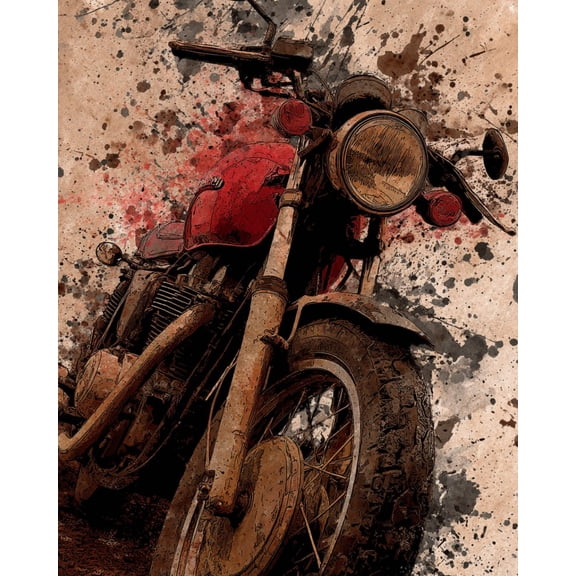 Paint by Numbers Adult DIY Hand Painted A rusty red motorcycle Oil Painting Canvas Kits with Brush and Acrylic Gifts and Home Decoration Without Frame 40 x 50 cm