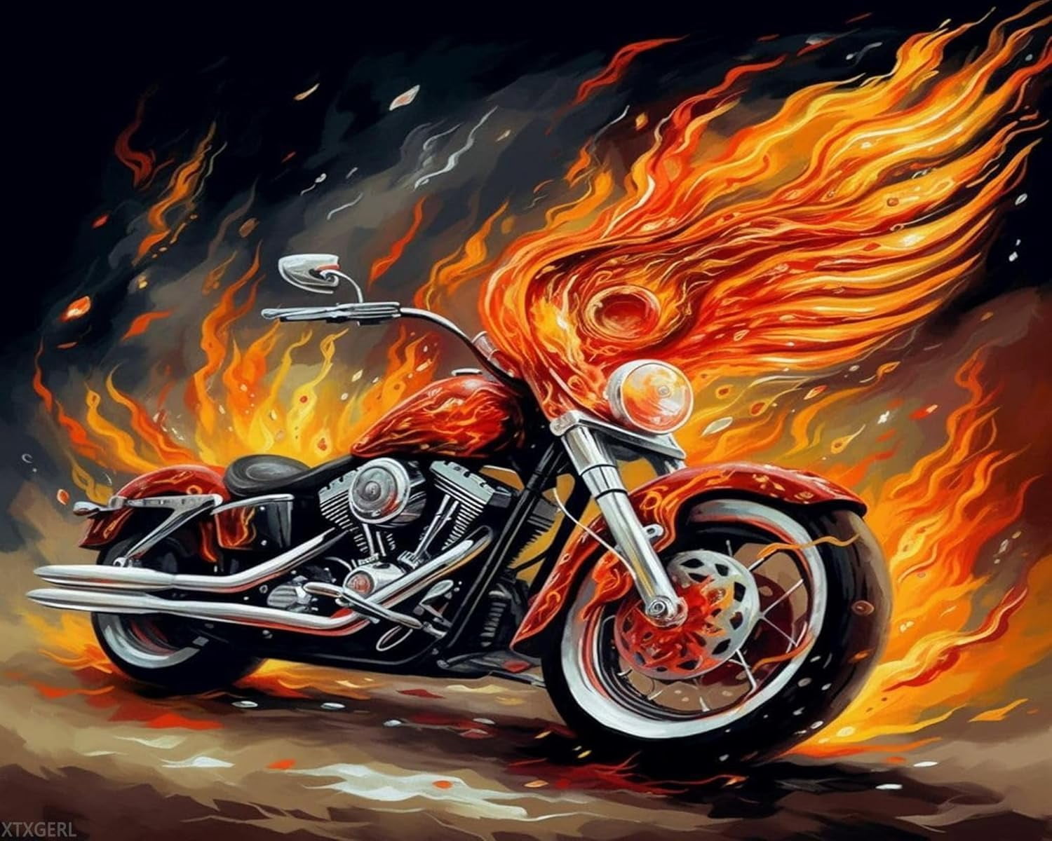 Paint by Numbers for Adults Beginner Retro Flame Motorcycle DIY Acrylic Painting by Numbers Kits with Brushes Acrylic Pigment Home Decoration Brithday Gifts 16x20 inch, Frameless,1 Color,16"x20"