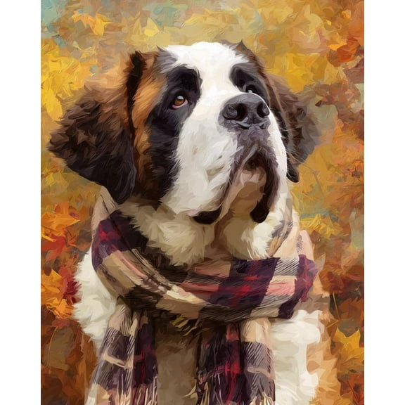 Paint by Numbers for Adults Kids Beginner Autumn Saint Bernard DIY Acrylic Painting by Numbers Kits with Brushes Acrylic Pigment Home Decoration Gifts 16 x 20 inch