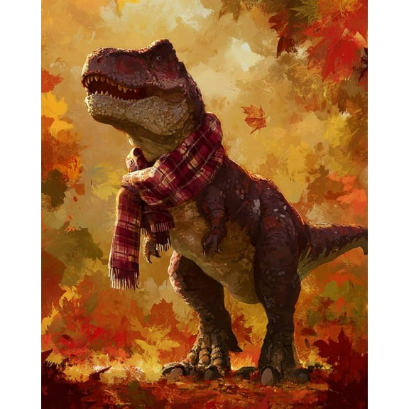 Paint by Numbers for Adults Kids Beginner Autumn Tyrannosaurus Rex DIY Acrylic Painting by Numbers Kits with Brushes Acrylic Pigment Home Decoration Gifts 16 x 20 inch