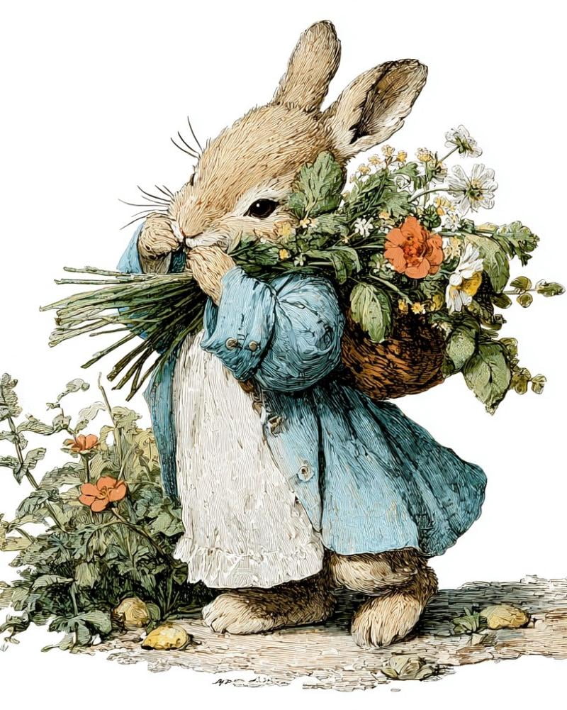 Paint by Numbers for Adults Kids Beginner Blue Flower-Picking Rabbit ...