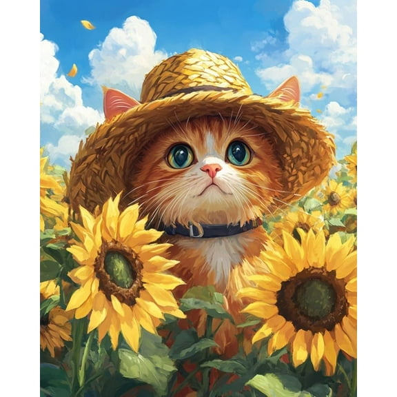 Paint by Numbers for Adults Kids Beginner Cat Farmer in Sunflower Field DIY Acrylic Painting by Numbers Kits with Brushes Acrylic Pigment Home Decoration Gifts 16 x 20 inch
