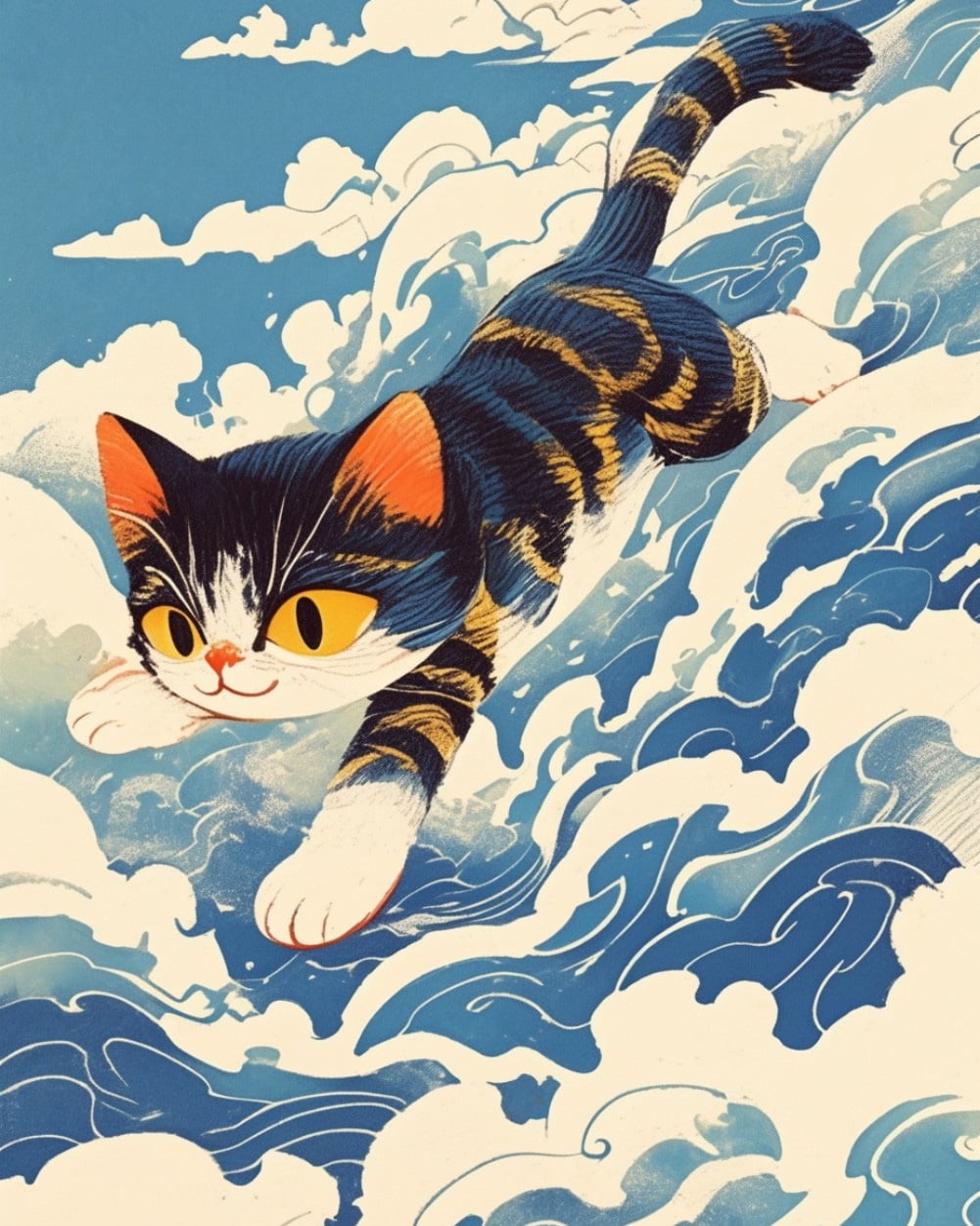 Paint by Numbers for Adults Kids Beginner Cat Riding the Wind and Waves ...