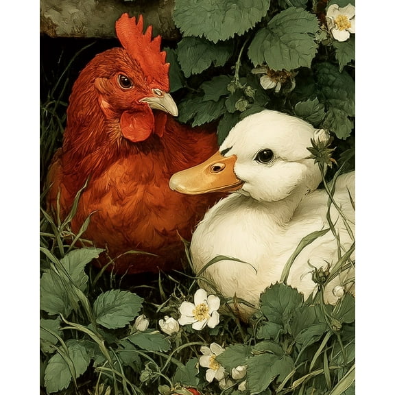 Paint by Numbers for Adults Kids Beginner Chicken and Duck Among Strawberries DIY Acrylic Painting by Numbers Kits with Brushes Acrylic Pigment Home Decoration Gifts 16 x 20 inch