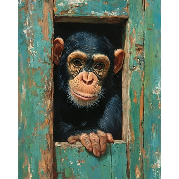 Paint by Numbers for Adults Kids Beginner Chimpanzee in the Old Wooden Window DIY Acrylic Painting by Numbers Kits with Brushes Acrylic Pigment Home Decoration Gifts 16 x 20 inch