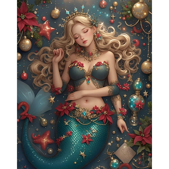Paint by Numbers for Adults Kids Beginner Christmas Mermaid's Dream DIY Acrylic Painting by Numbers Kits with Brushes Acrylic Pigment Home Decoration Gifts 16 x 20 inch