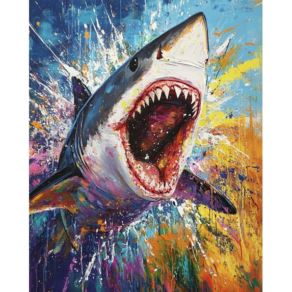Paint by Numbers for Adults Kids Beginner Color Shark Leap DIY Acrylic Painting by Numbers Kits with Brushes Acrylic Pigment Home Decoration Gifts 16 x 20 inch