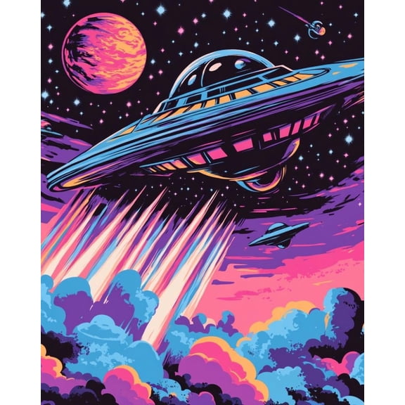 Paint by Numbers for Adults Kids Beginner Cosmic Neon UFO DIY Acrylic Painting by Numbers Kits with Brushes Acrylic Pigment Home Decoration Gifts 16 x 20 inch