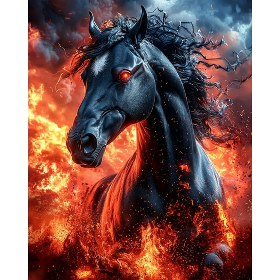 Paint by Numbers for Adults Kids Beginner Flaming Black Pony DIY Acrylic Painting by Numbers Kits with Brushes Acrylic Pigment Home Decoration Gifts 16 x 20 inch