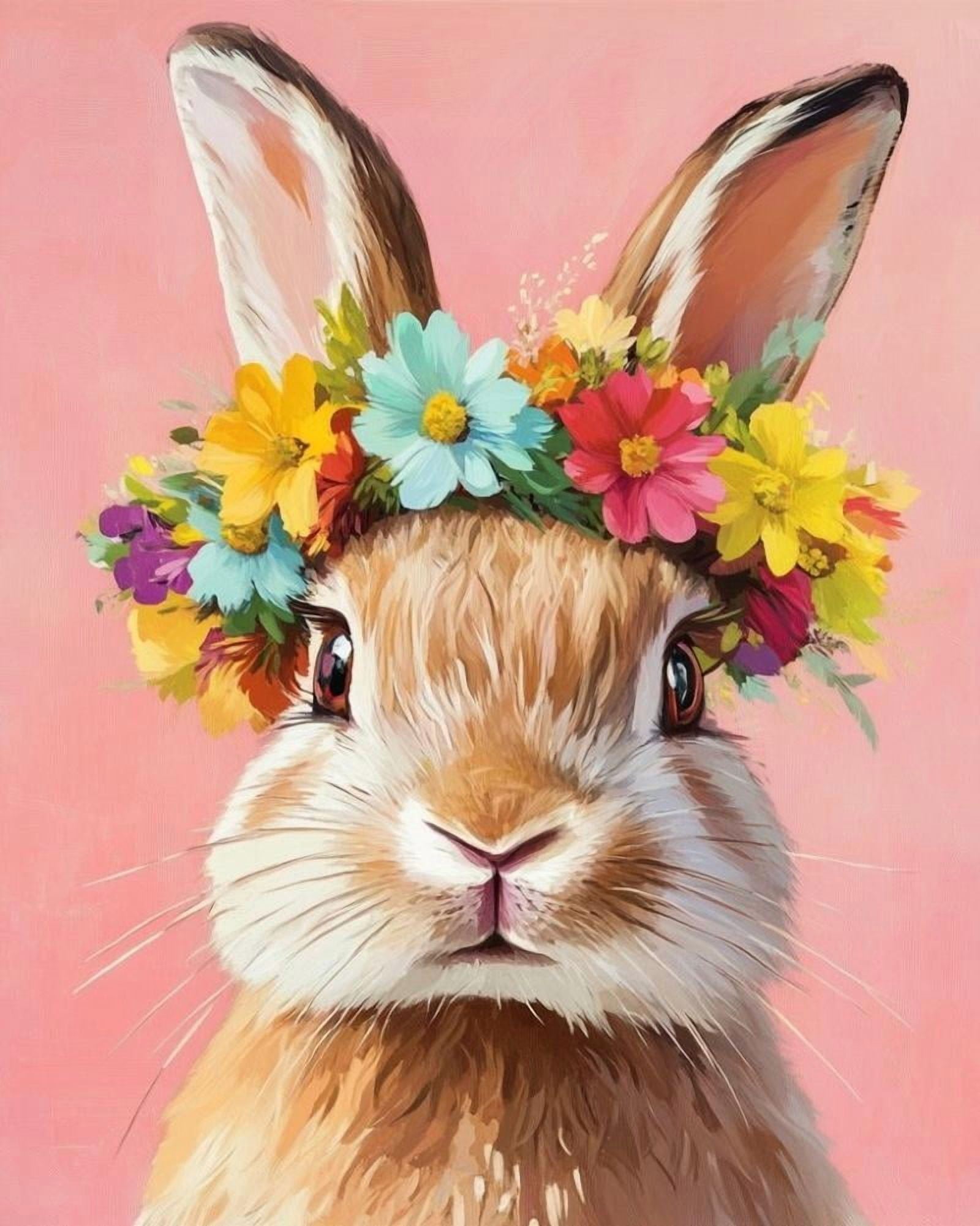 Paint by Numbers for Adults Kids Beginner Flower Crown Rabbit 3 DIY ...