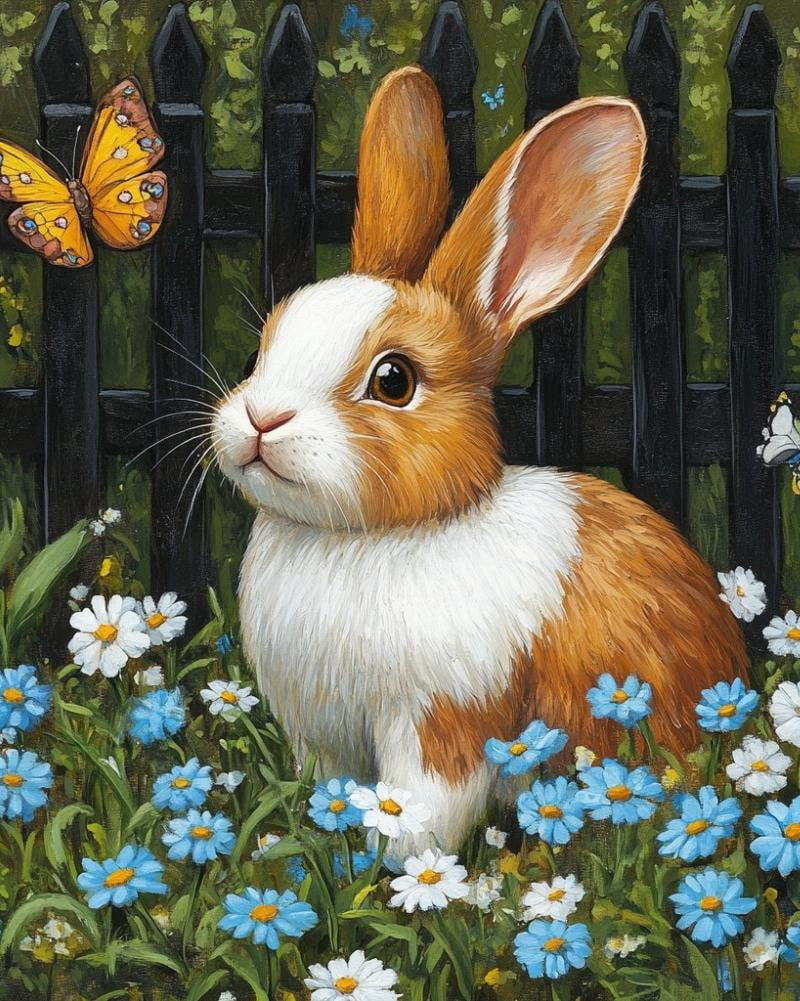 Paint by Numbers for Adults Kids Beginner Fluffy Rabbit Under the Fence ...