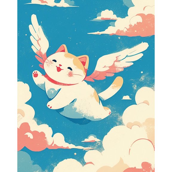 Paint by Numbers for Adults Kids Beginner Flying Cat in the Clouds DIY Acrylic Painting by Numbers Kits with Brushes Acrylic Pigment Home Decoration Gifts 16 x 20 inch