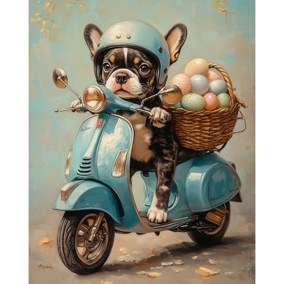 Paint by Numbers for Adults Kids Beginner French Bulldog Knight's Easter Egg Journey DIY Acrylic Painting by Numbers Kits with Brushes Acrylic Pigment Home Decoration Gifts 16 x 20 inch