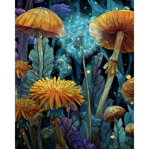 Paint by Numbers for Adults Kids Beginner Glowing Dandelions and Mushroom Forest DIY Acrylic Painting by Numbers Kits with Brushes Acrylic Pigment Home Decoration Gifts 16 x 20 inch