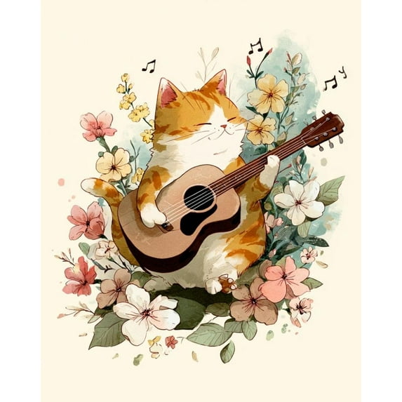Paint by Numbers for Adults Kids Beginner Guitar cat in the flower field DIY Acrylic Painting by Numbers Kits with Brushes Acrylic Pigment Home Decoration Gifts 16 x 20 inch