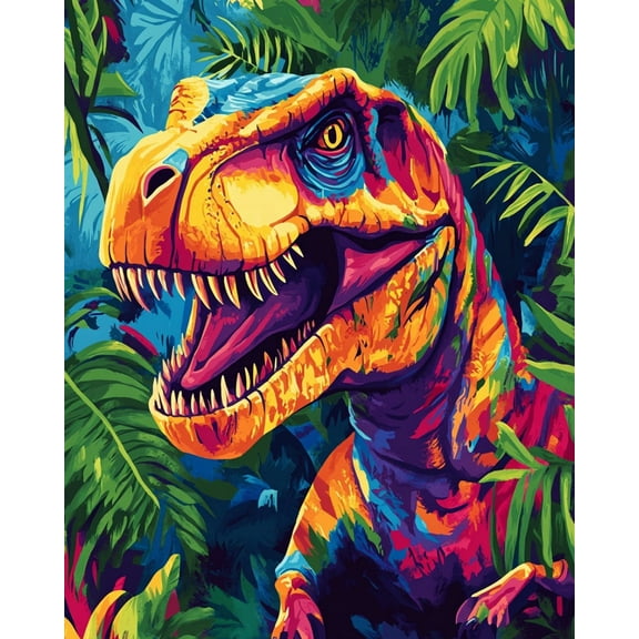 Paint by Numbers for Adults Kids Beginner Jungle Neon Tyrannosaurus DIY Acrylic Painting by Numbers Kits with Brushes Acrylic Pigment Home Decoration Gifts 16 x 20 inch