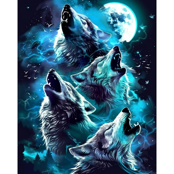 Paint by Numbers for Adults Kids Beginner Moonlit Night Three Wolves Chant DIY Acrylic Painting by Numbers Kits with Brushes Acrylic Pigment Home Decoration Gifts 16 x 20 inch