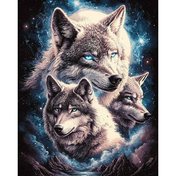 Paint by Numbers for Adults Kids Beginner Moonlit Night Three Wolves DIY Acrylic Painting by Numbers Kits with Brushes Acrylic Pigment Home Decoration Gifts 16 x 20 inch