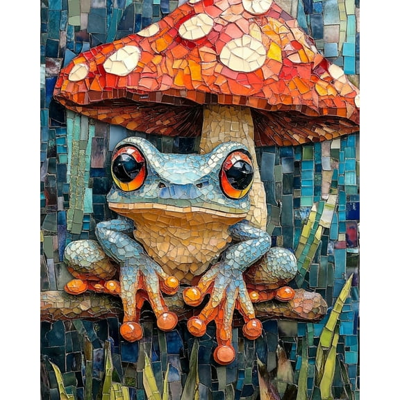 Paint by Numbers for Adults Kids Beginner Mosaic Frog Umbrella DIY Acrylic Painting by Numbers Kits with Brushes Acrylic Pigment Home Decoration Gifts 16 x 20 inch