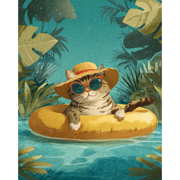 Paint by Numbers for Adults Kids Beginner Mr. Cat's Summer Pool Vacation DIY Acrylic Painting by Numbers Kits with Brushes Acrylic Pigment Home Decoration Gifts 16 x 20 inch