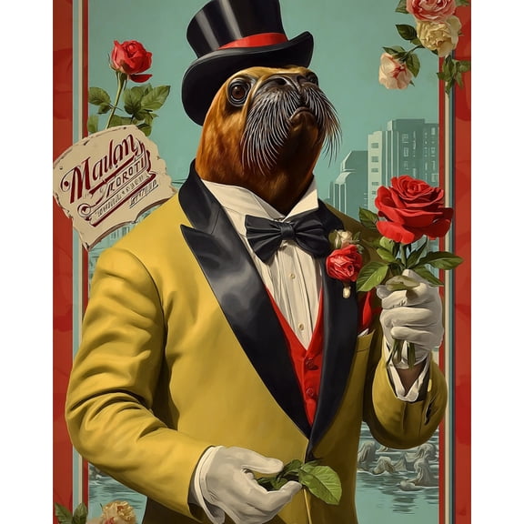 Paint by Numbers for Adults Kids Beginner Mr. Seal's Rose Affair DIY Acrylic Painting by Numbers Kits with Brushes Acrylic Pigment Home Decoration Gifts 16 x 20 inch