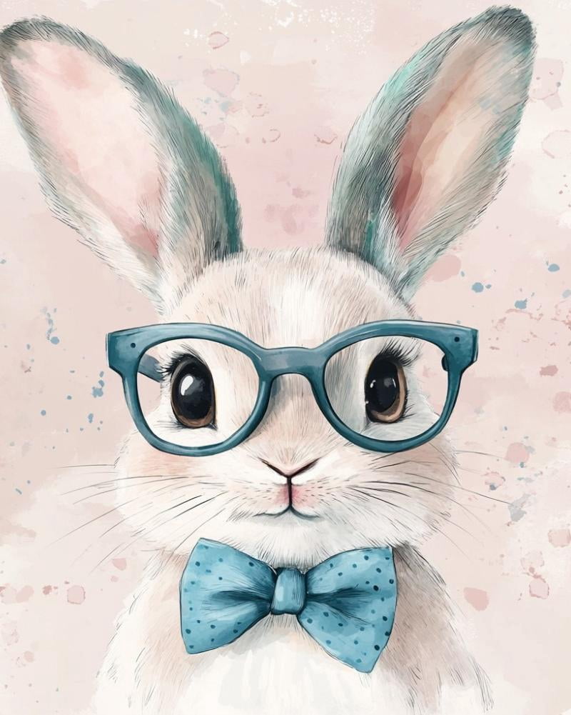 Paint By Numbers Rabbot Paint by Numbers for Adults Kids Beginner Mr. Spectacles Rabbit DIY ...