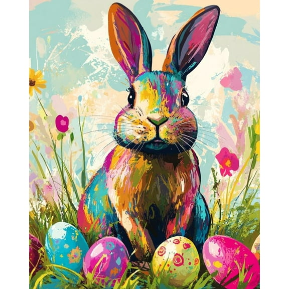 Paint by Numbers for Adults Kids Beginner Painted Easter Bunny DIY Acrylic Painting by Numbers Kits with Brushes Acrylic Pigment Home Decoration Gifts 16 x 20 inch