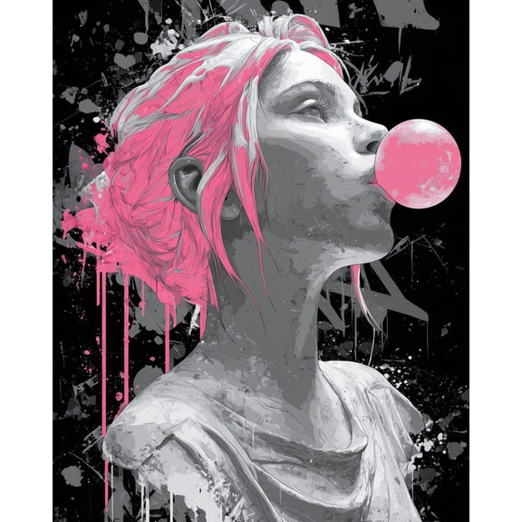 Paint by Numbers for Adults Kids Beginner Pink-Haired Girl and Bubble Gum DIY Acrylic Painting by Numbers Kits with Brushes Acrylic Pigment Home Decoration Gifts 16 x 20 inch