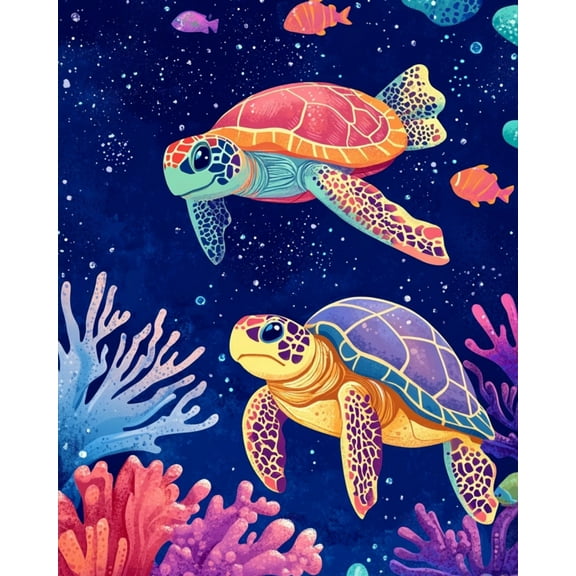 Paint by Numbers for Adults Kids Beginner Rainbow Turtles in the Coral Sea DIY Acrylic Painting by Numbers Kits with Brushes Acrylic Pigment Home Decoration Gifts 16 x 20 inch