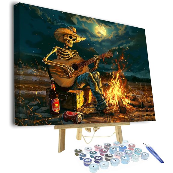 Paint by Numbers for Adults Skeleton Painting by Numbers for Adults Skeleton Playing The Guitar by The Bonfire Adult Paint by Number Kit Unique Gift for Adults - 16"x20", Framed