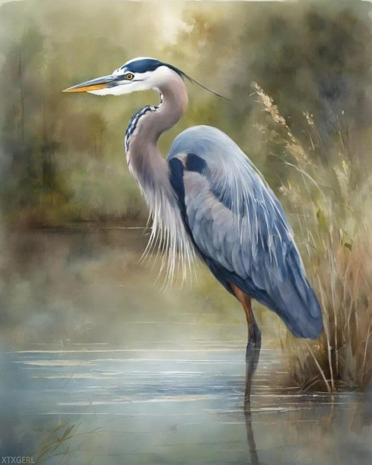 Paint by Numbers for Beginner Paint by Numbers Kits Heron Bird Painting by Numbers for Adults DIY Oil Painting Art Decor Kits Pre Printed, 16x20in No Frame