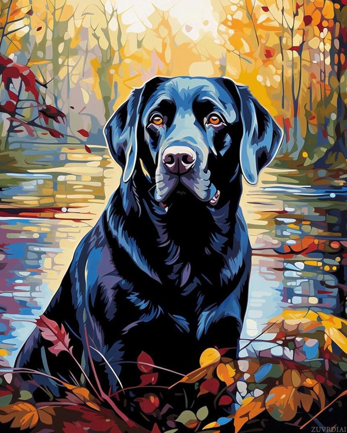 Paint by Numbers DIY Canvas Oil Painting Kit for Adults with Paint Brushes and Acrylic Paints, 16 X 20 Inch, Black Labrador Dog by The Lake,1 Color,16"x20"