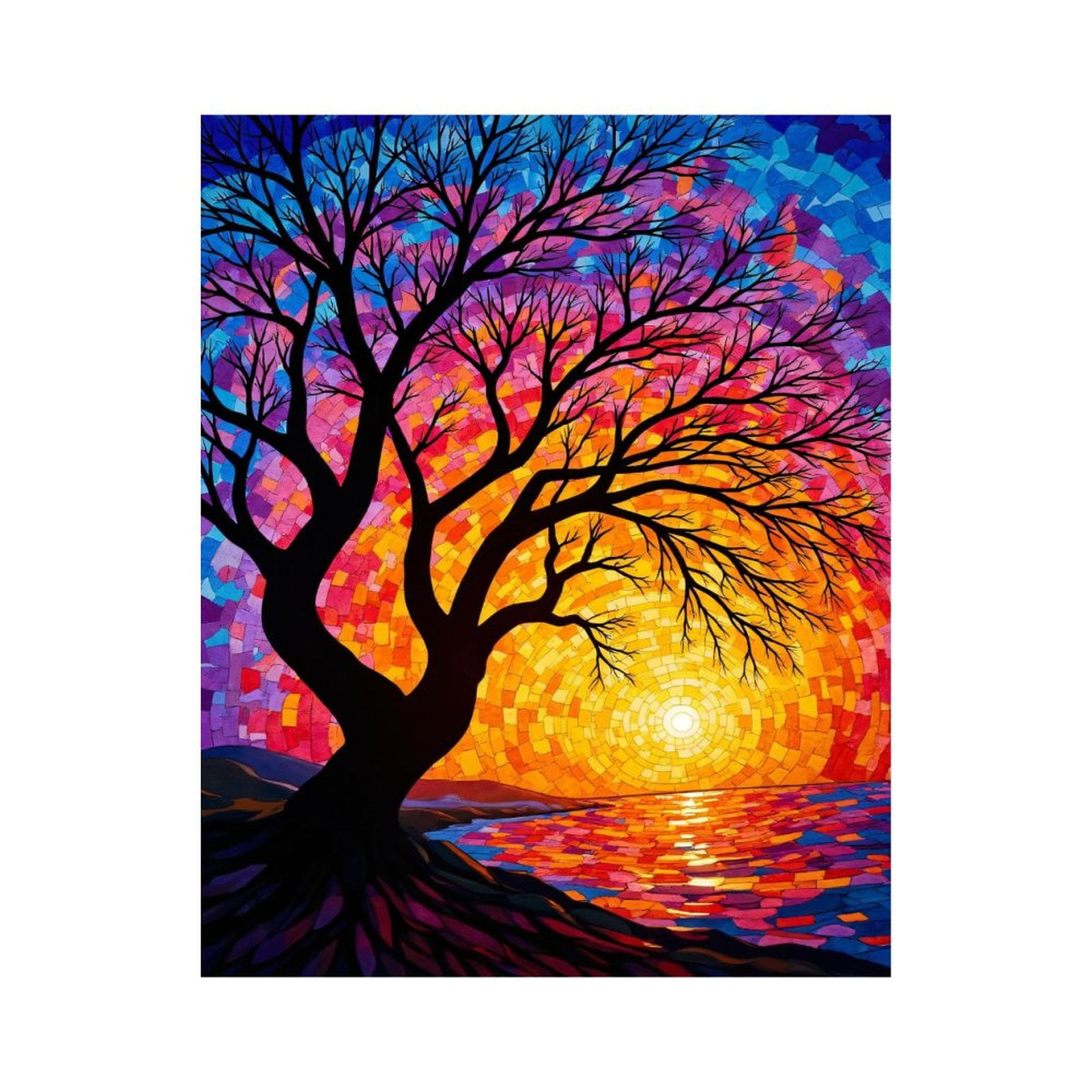 Paint by Numbers Kit for Adults, Abstract Sunset Mosaic Tree Paint by Numbers, Easy Paint by Numbers Kit for Adults Beginner, DIY Adult Paint by Number Kits on Canvas, Home Decor