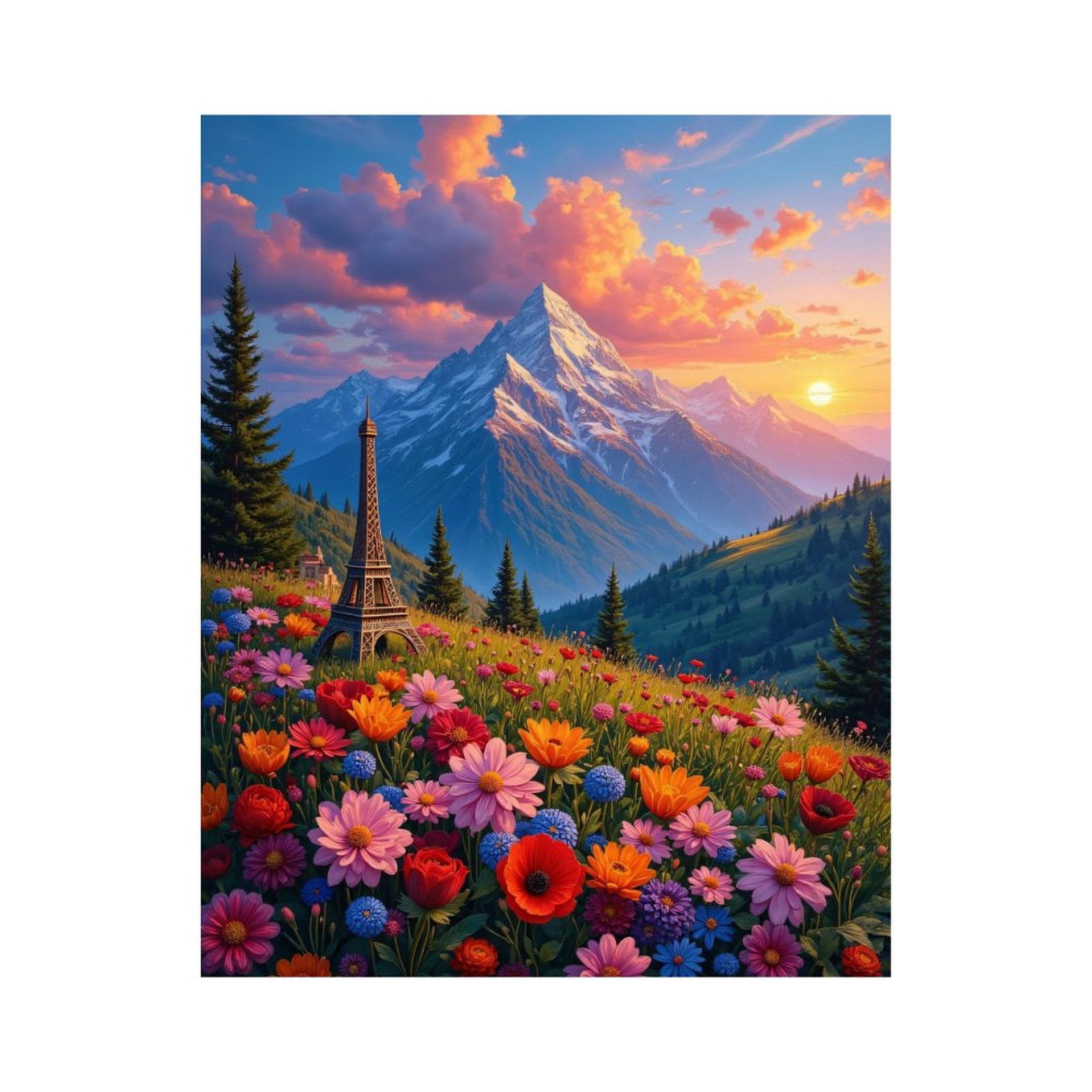Paint by Numbers Kit for Adults, Alpine Meadow Sunset Floral Scenery ...