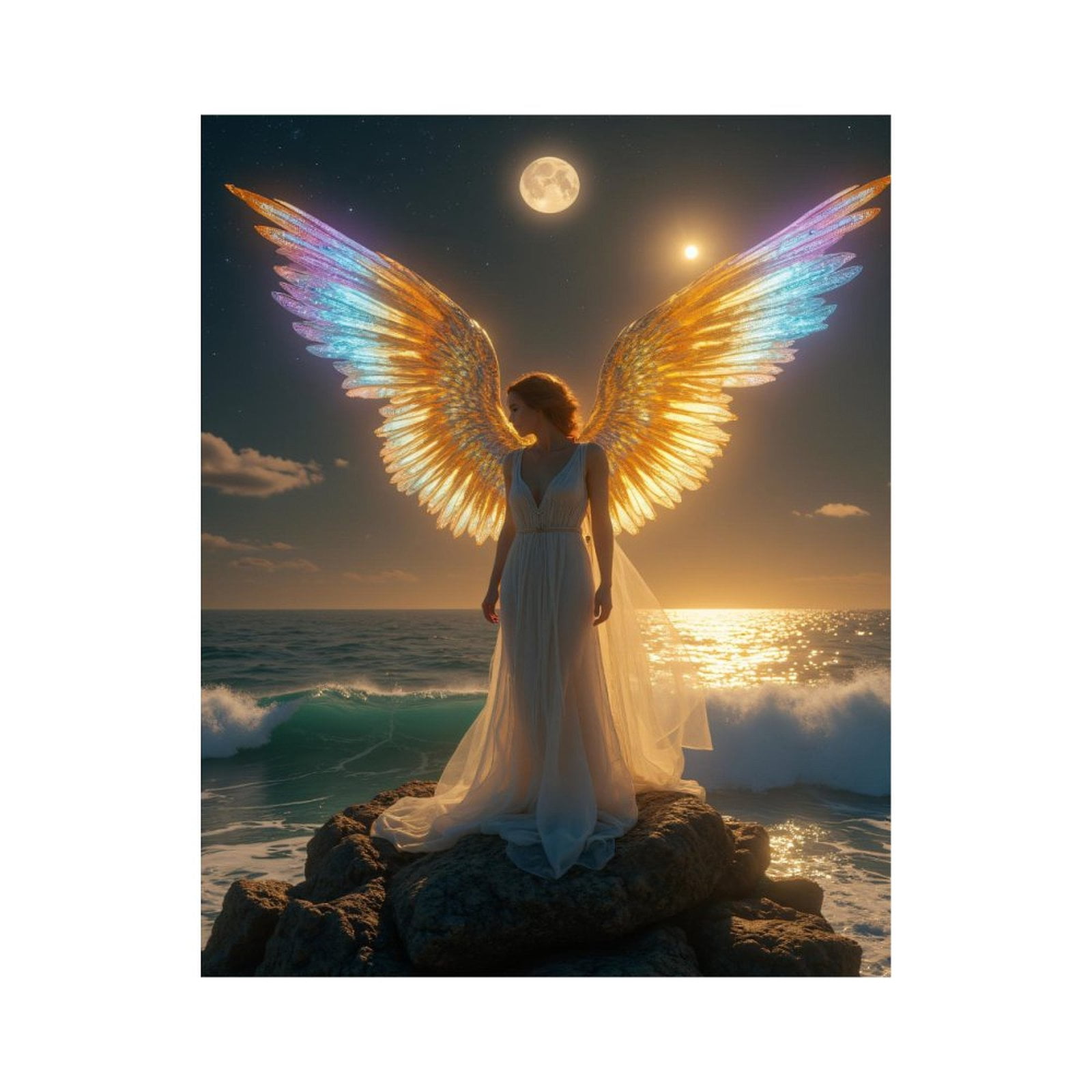Paint by Numbers Kit for Adults, Angel Wings Ocean Moonlight Scene Paint by Numbers, Easy Paint by Numbers Kit for Adults Beginner, DIY Adult Paint by Number Kits on Canvas, 12x16in Home Decor